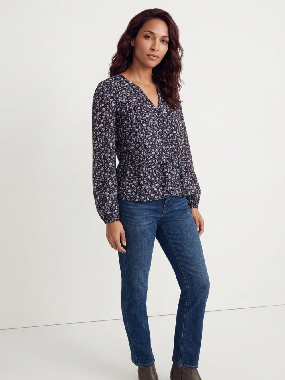 Madewell Navy Floral Tank with White and Yellow Flowers